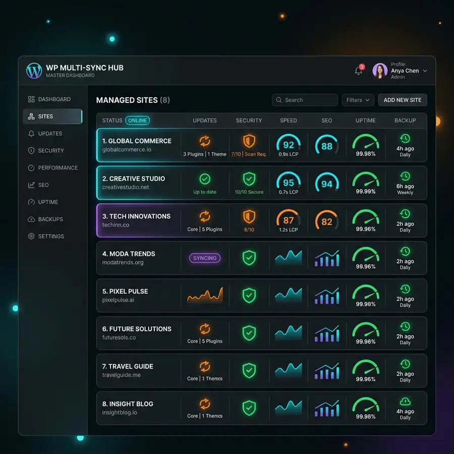 NewNowHosting Managed WordPress Hosting Dashboard and WordPress Maintenance Service